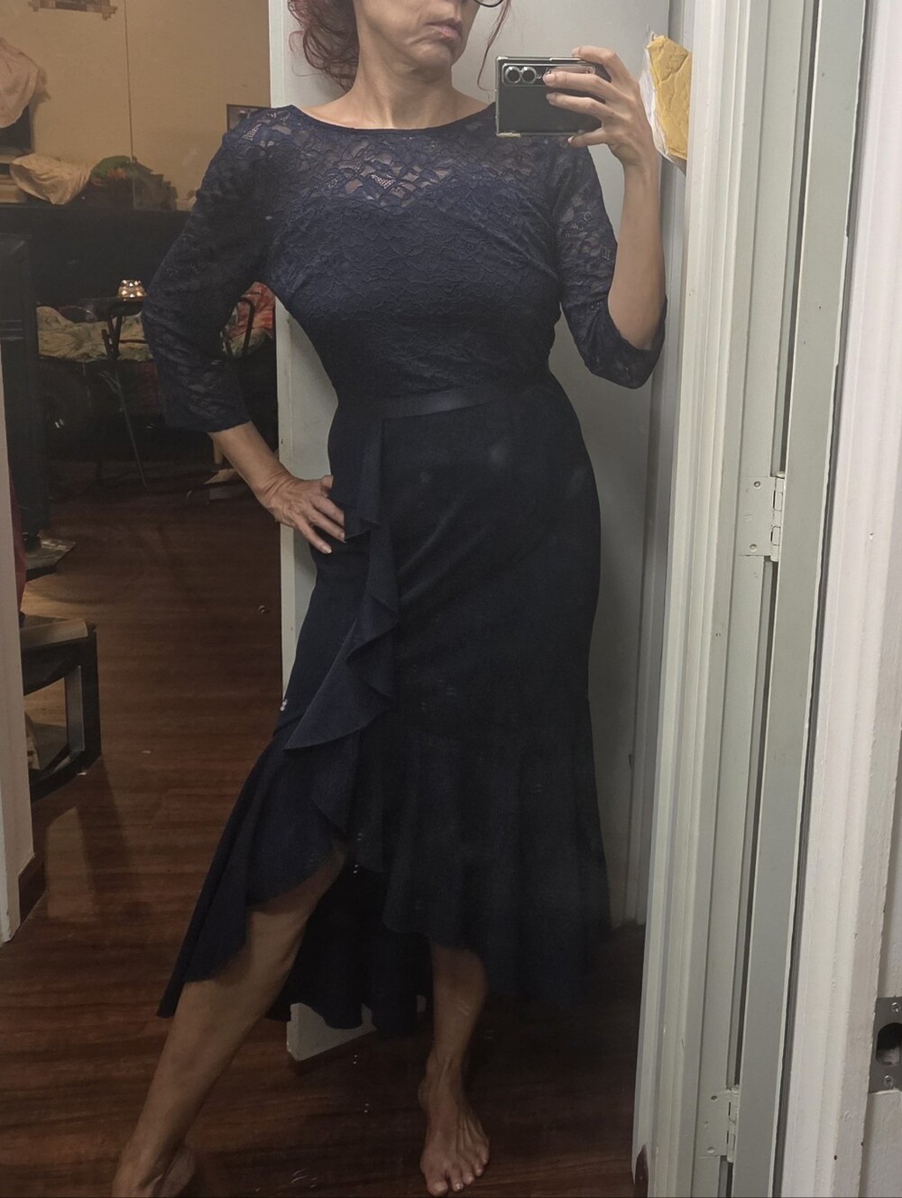 NWT‎ MissMay Navy Blue Lace Maxi Dress Medium Wedding Guest Mother of the Bride